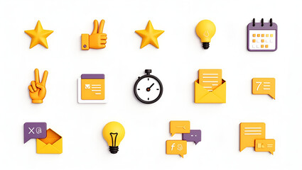 3D Social Media Icons Set – Modern Communication, Messaging & Business Elements on White Background , 3d education and social media icons for university and school