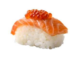 Sushi delight salmon nigiri with roe japanese cuisine minimalist style close-up, isolated on white or transparent background