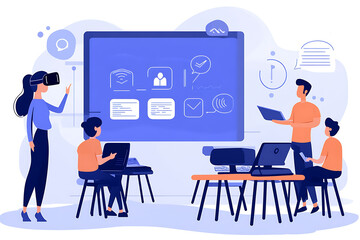 Virtual reality training session for professionals modern office digital illustration collaborative environment interactive viewpoint