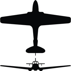 vector image, black silhouette of fighter plane
