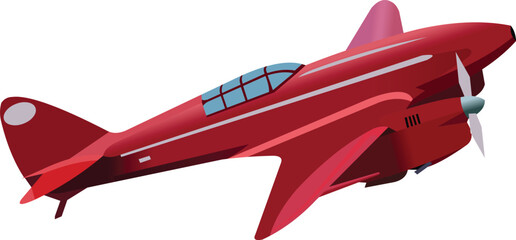 vector image, red vintage fighter plane