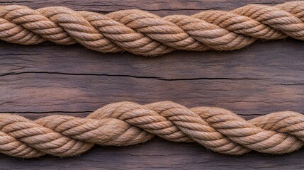 Fototapeta premium Braided rope arranged on a weathered dark wooden surface