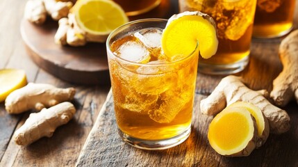 Refreshing Ginger Ale with Lemon Garnish in a Stylish Glass