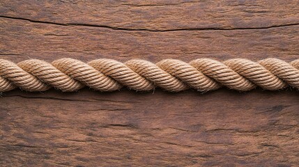 Obraz premium A Thick Braided Rope Lying on a Wooden Background