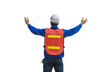 Back View of Logistics Manager at Shipping Container Yard, Foreman Dock Worker in Industry Containers Cargo