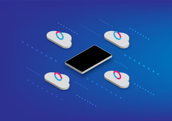 Abstract background with 3d cloud and mobilephone