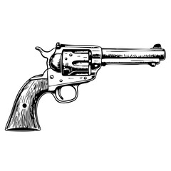 Vintage sketch of a revolver in black and white  