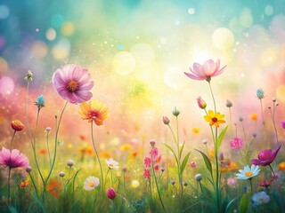 Fototapeta premium Abstract Mother's Day Floral Line Art Landscape: Elegant Nature Design