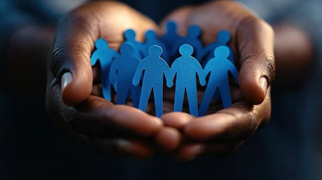 Hands holding paper people, symbol of community