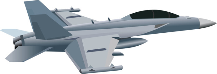 vector image, white gray fighter jet