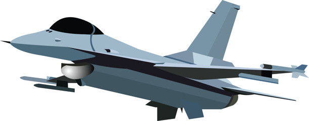 vector image, blue fighter jet from the bottom side
