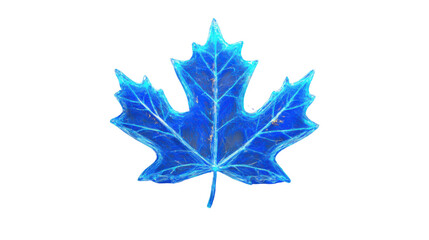 Fototapeta premium Glowing blue maple leaf on transparent background representing canada