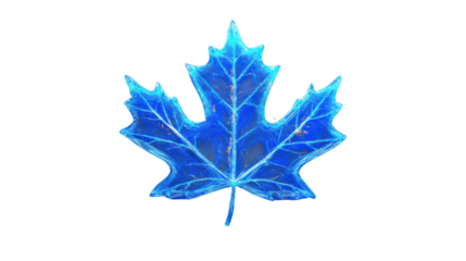 Glowing blue maple leaf on transparent background representing canada
