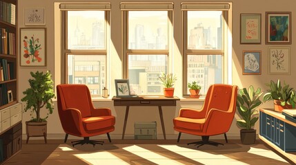 Cozy sunlit city apartment office space