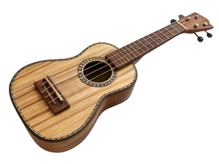 Fototapeta premium Strumming a hawaiian ukulele home workshop musical instrument indoor close-up craftsmanship, isolated on white or transparent background