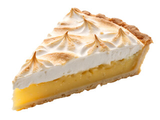Lemon meringue pie photography bright kitchen close-up of a delicious slice, isolated on white or transparent background