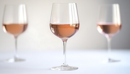 Three Glasses of Rose Wine on White Background