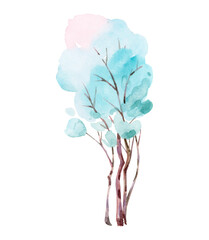Fototapeta premium A blue watercolor tree