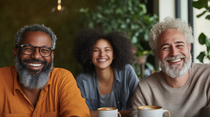 Casual Office Meeting with Smiling Diverse Coworkers