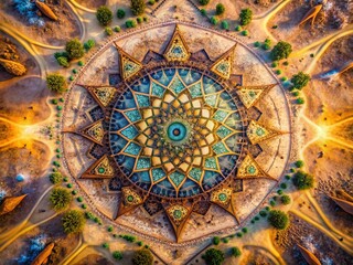 Obraz premium Aerial Drone Shot: Boho Sacred Geometry Design Pattern in Nature
