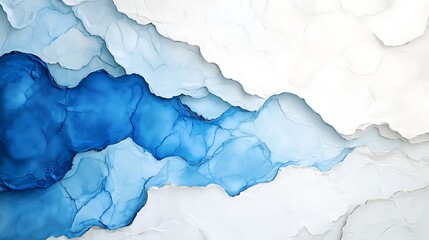 Naklejka premium Abstract Blue and White Ink Wash Painting: Fluid Art Design AI Generated