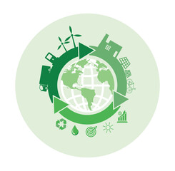 Sustainable Energy and Recycling Concept Symbolizing Ecological Global Solutions.
