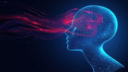 Obraz premium Futuristic Abstract Human Head with Digital Flow and Neon Effect