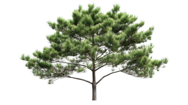 Isolated maritime pine showing lush green needles on transparent background
