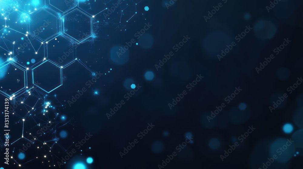 Poster abstract technology network background, connecting hexagons, digital design. possible use for websit