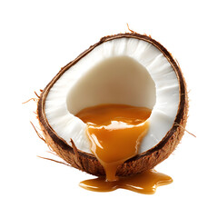 Coconut Cream Caramel with Spoon Isolated on Transparent Background