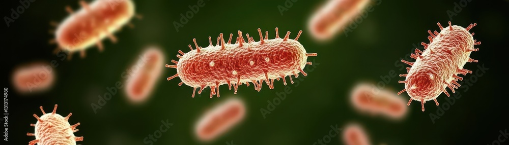 Poster Detailed visualization of a pathogen cell illustrating immune response cells interacting with the biological structure in focus