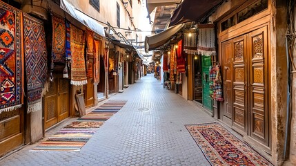 Obraz premium Moroccan Souk: Colorful Rugs & Textiles - Global travel