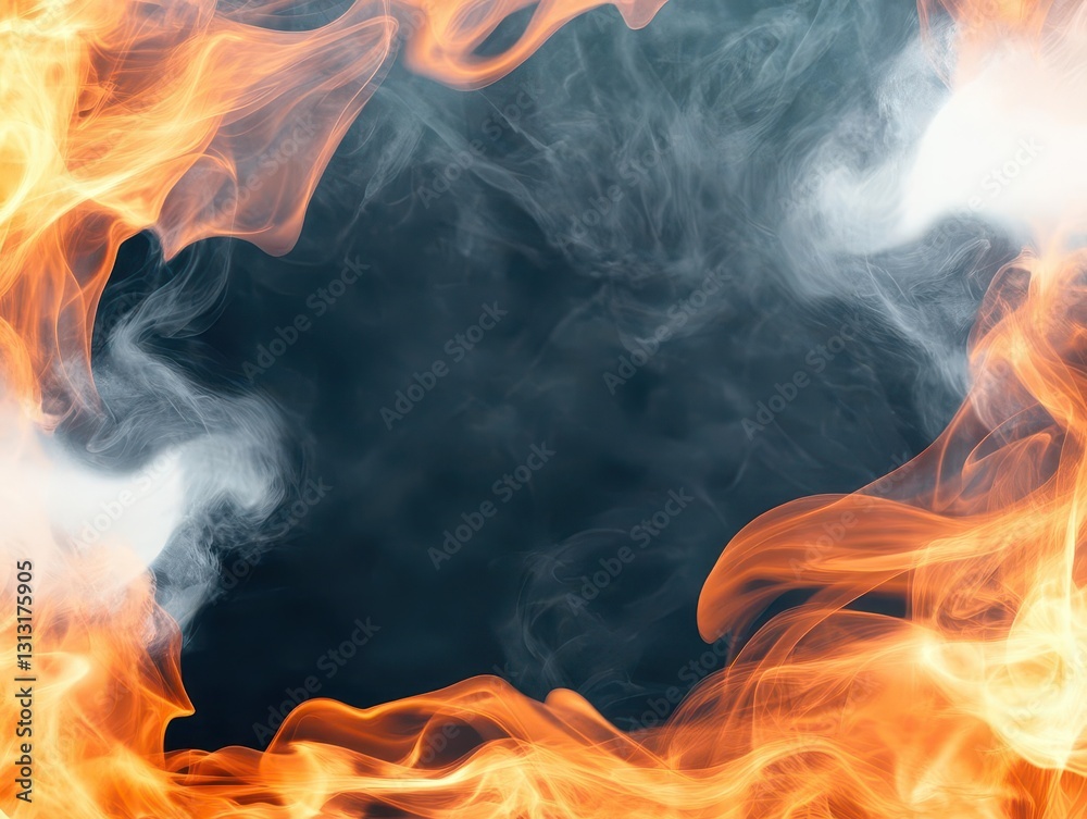 Aufkleber captivating fire frame with flickering flames creating a cozy and warm ambiance for interior spaces 