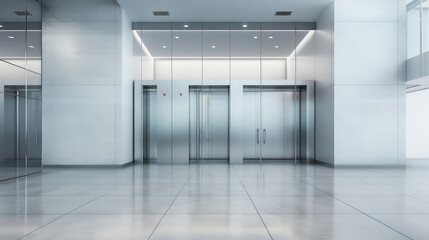 Obraz premium Modern Office Lobby with Sleek Elevator Doors
