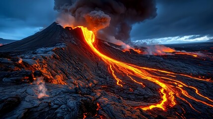 Erupting Volcano: Lava Flow & Dramatic Sky - Dramatic Lighting