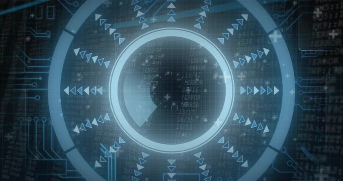 Animation of futuristic digital interface with circular patterns and binary code