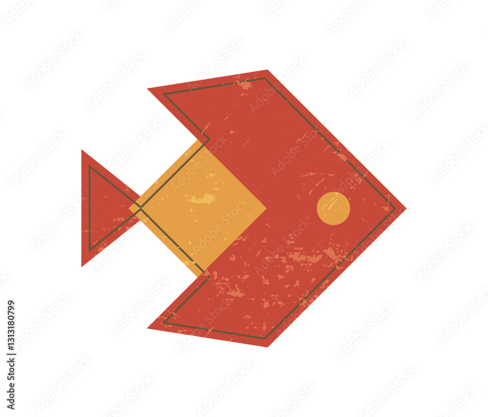 Wall mural bold abstract fish sticker. retro icon with grunge texture and brutalism element. a unique symbol of