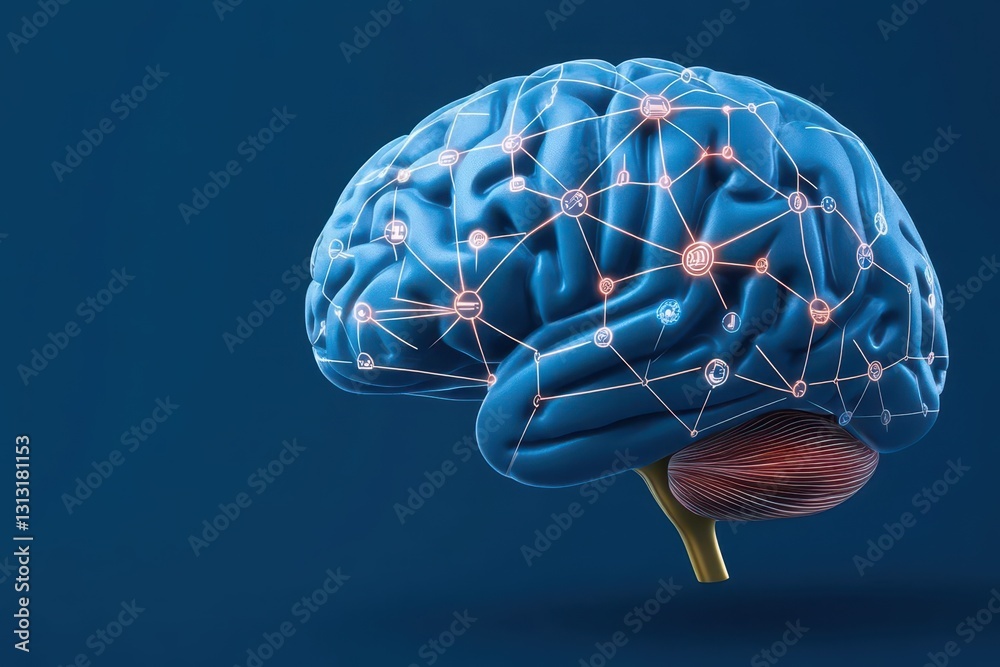 Aufkleber A detailed representation of a brain with connected neural connections illustrating the complexity of human thought