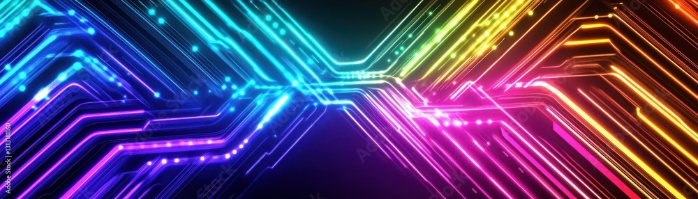Poster Abstract neon lines creating a vibrant and dynamic background with bright colors and fluid motion for modern art