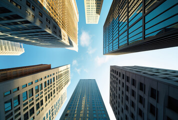 Upward Perspective of Skyscrapers Touching the Sky