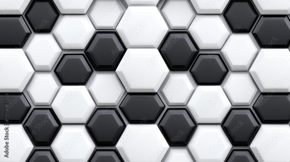 Poster A stylish black and white hexagon pattern creating an elegant and modern design for use in various aesthetic applications