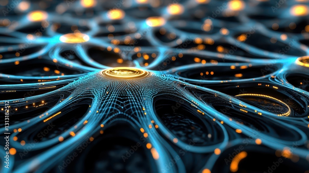 Poster Computer generated image featuring a striking golden circle with a modern and abstract design aesthetic