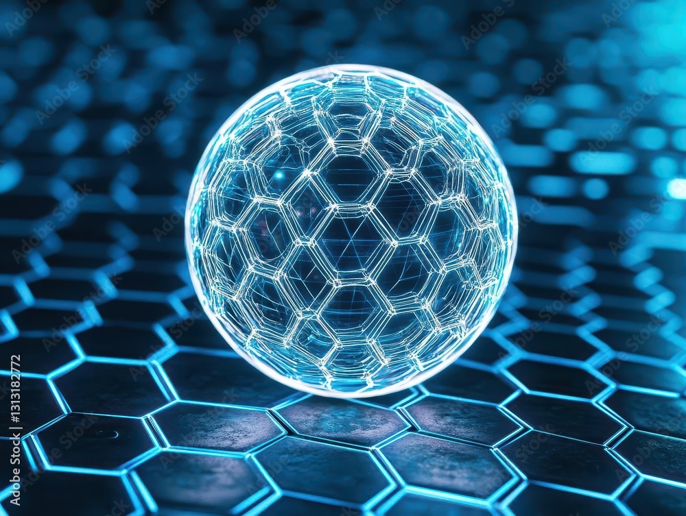 Poster Sphere against a deep blue background creating a striking visual contrast and representing modern minimalist aesthetics