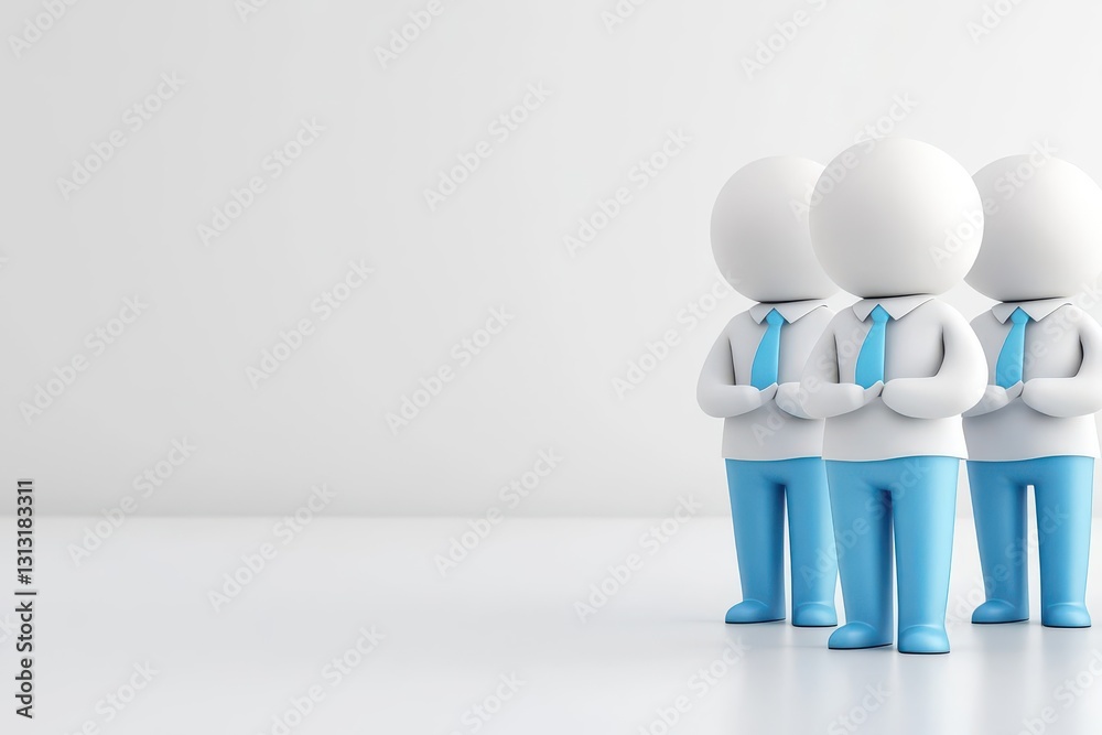 Poster diverse group of three-dimensional people standing together in a unified pose against a bright backg