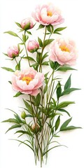Obraz premium Delicate Pink Peonies with Lush Green Leaves