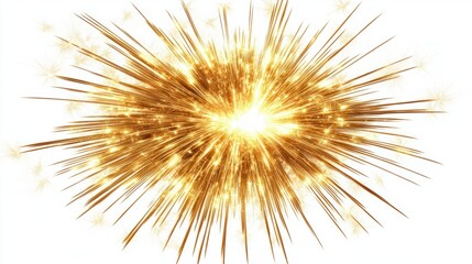 Obraz premium Golden Explosion with Sparkles Radiating in a Bright White Background