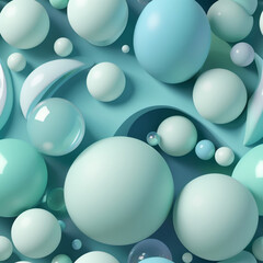 A futuristic, modern 3D illustration features glossy blue and green spheres and cylinders on a vibrant, abstract gradient background, blending digital minimalism with geometric elegance.