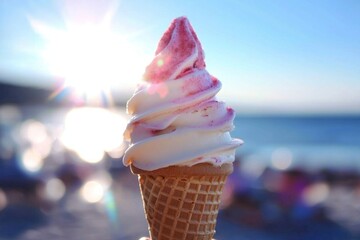 Savory taste of freshly made ice cream served in a cone.