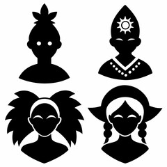 African Ethnic Indigenous Silhouette Icons Set Vector Art Illustration. skull and crossbones