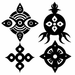 Obraz premium ethnic ornament Silhouette Icons Set Vector Art Illustration. floral elements